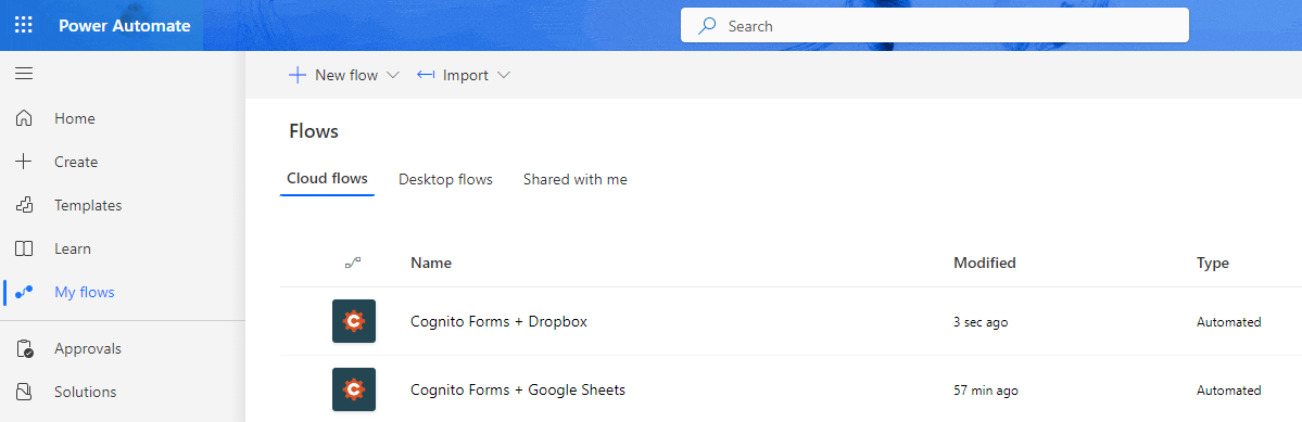 View, edit, and update all of your flows from My flows.